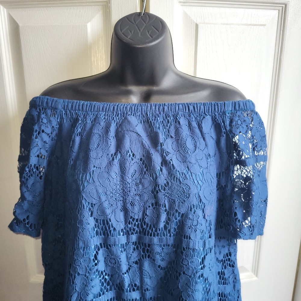Lace Flower Detail Blue Dress - Picture 3 of 5